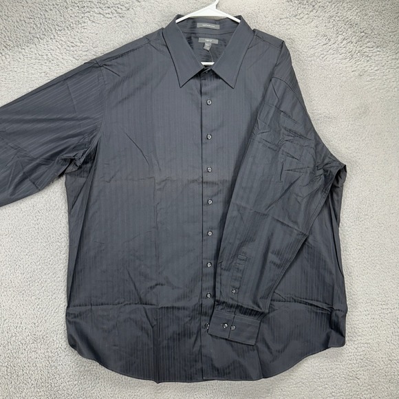 Apt. 9 Button Up Shirt Adult 3XLT Tall Dark Grey Striped Long Sleeve Mens NEW